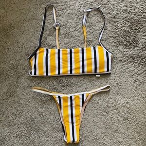 Yellow and white striped bikini